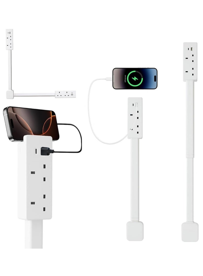 Adando Electrical Outlet Extender Socket with 180° Rotating, 1500W Power Stick with 2 AC, USB-A & USB-C Ports, 71.5cm Extendable Extension Cord Strip, Access Hard-to-Reach Outlets Use Behind Couches, Desk (White) - Image 1